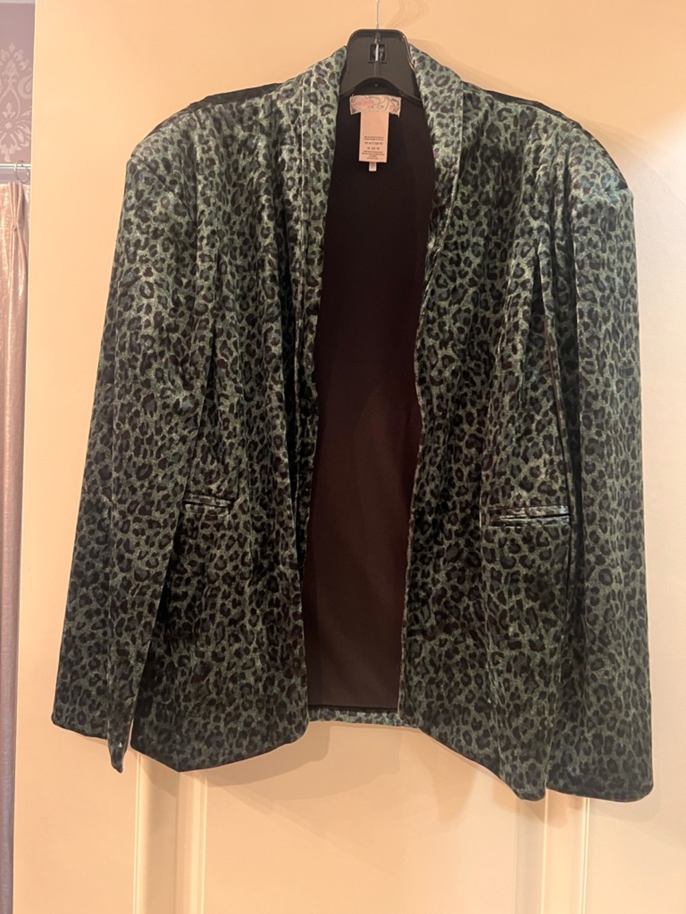 Free People Olive Green Velvet Leopard-Print Blazer